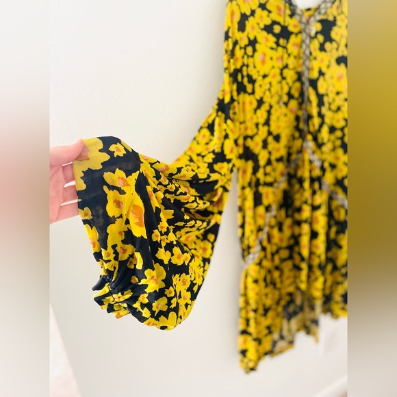 Free Pople Love Letter yellow and black floral boho tunic/dress women's - Picture 5 of 7